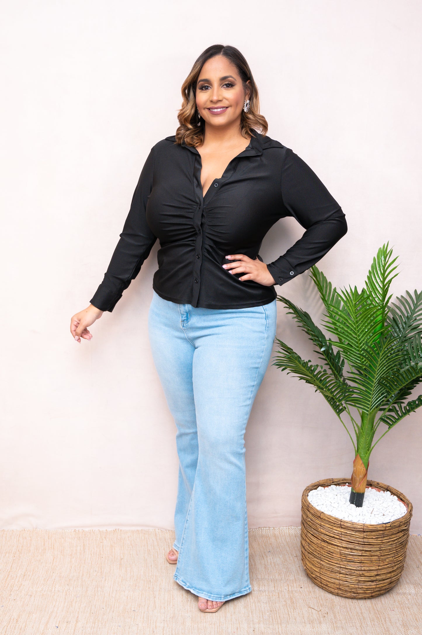 Black Poly Stretch Solid Blouse