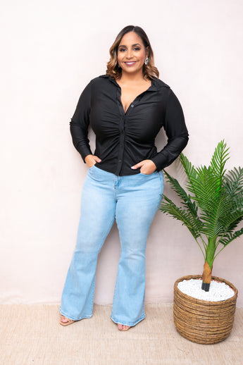 Black Poly Stretch Solid Blouse