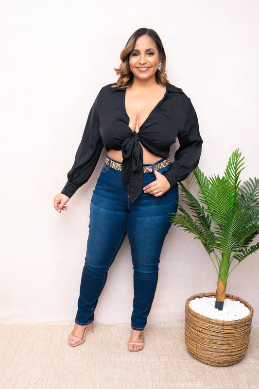 Black Self Tie Shirt