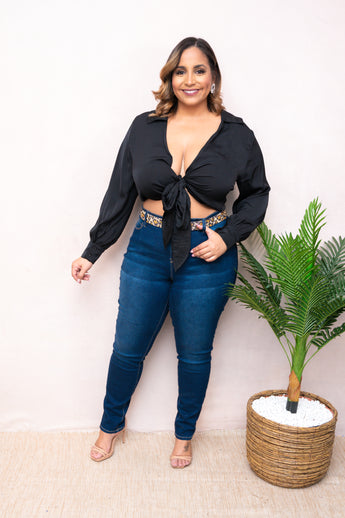 Black Self Tie Shirt