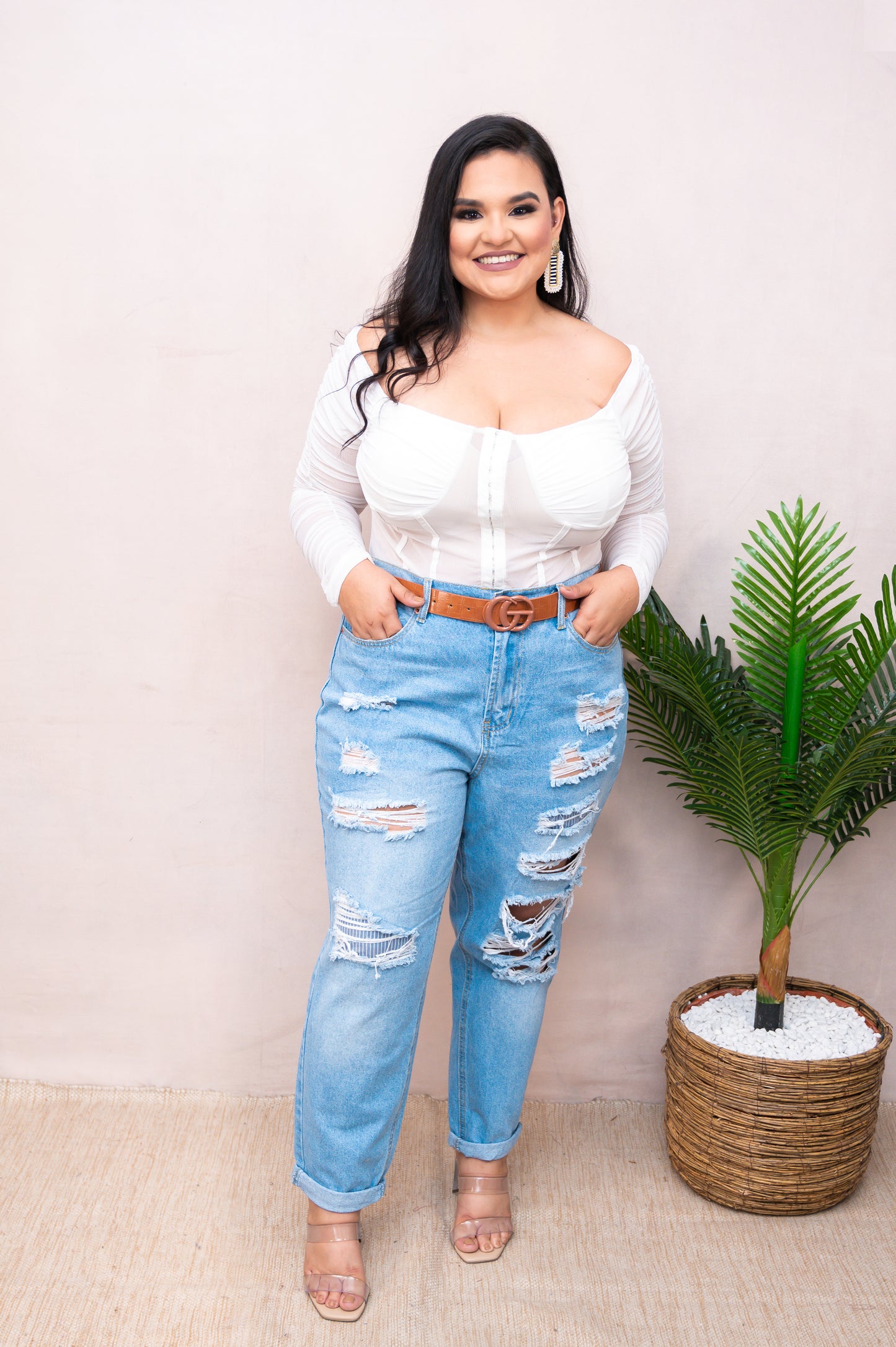 White Mesh Long Sleeve Bodysuit