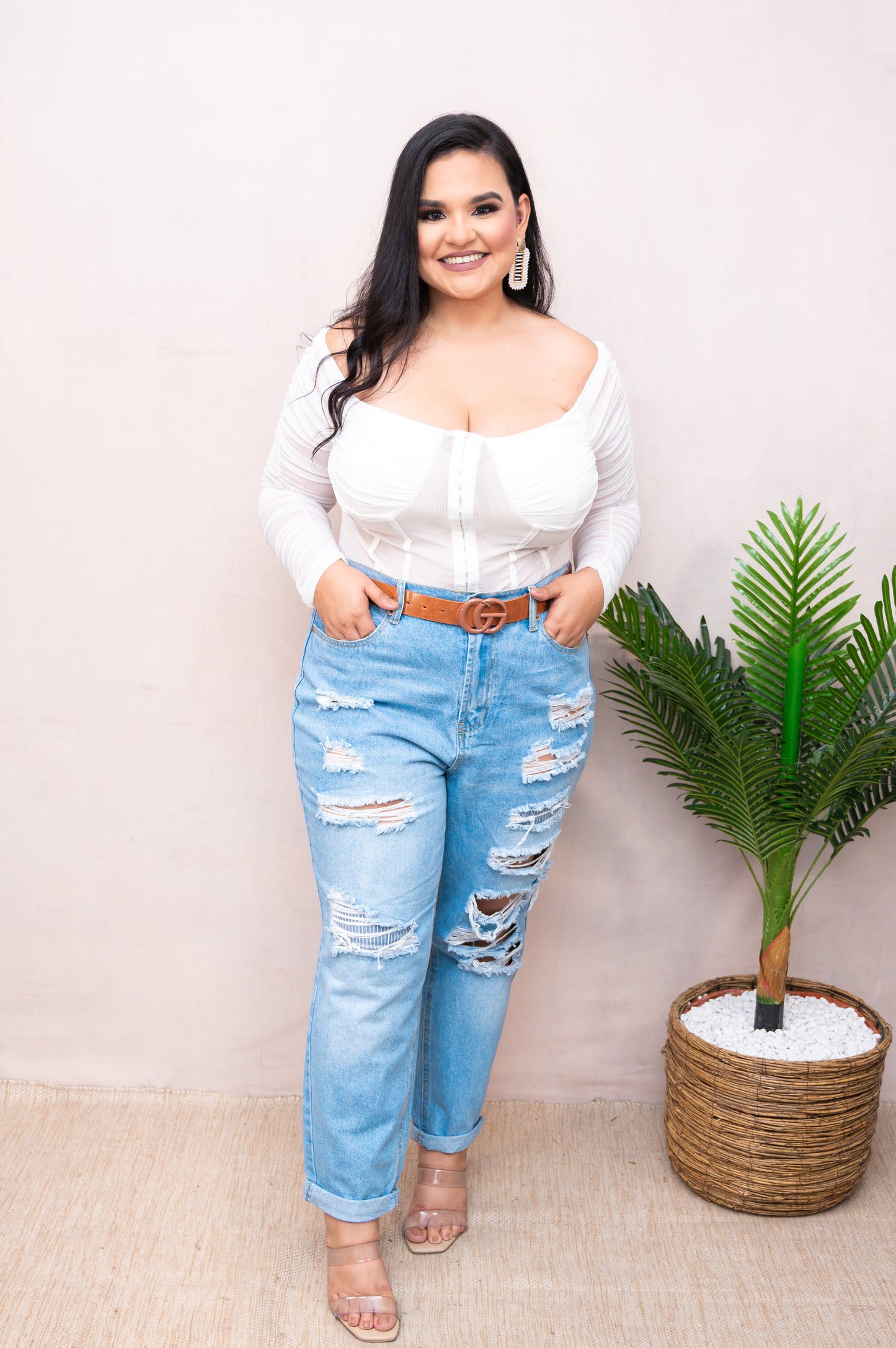 White Mesh Long Sleeve Bodysuit