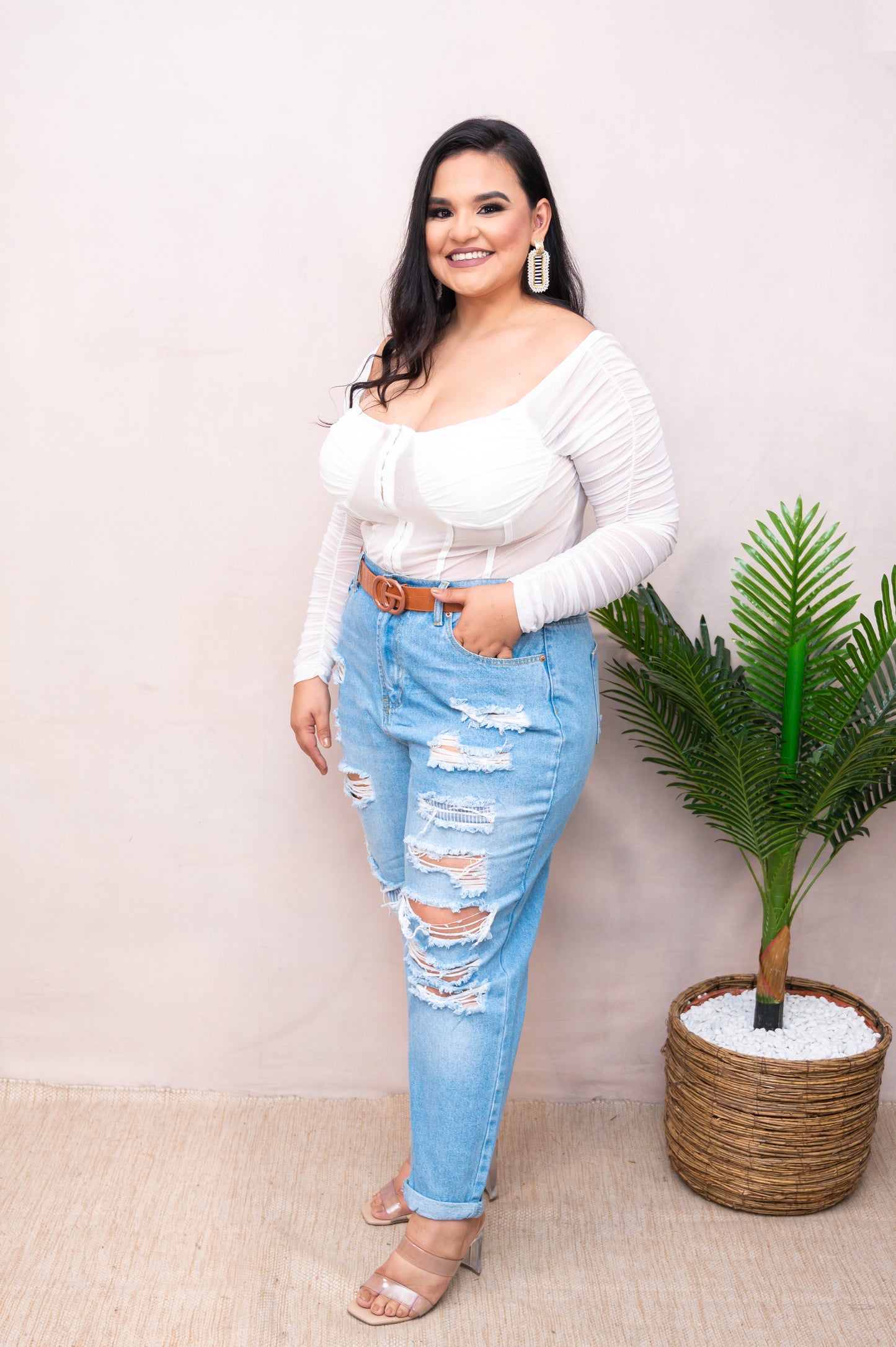 White Mesh Long Sleeve Bodysuit