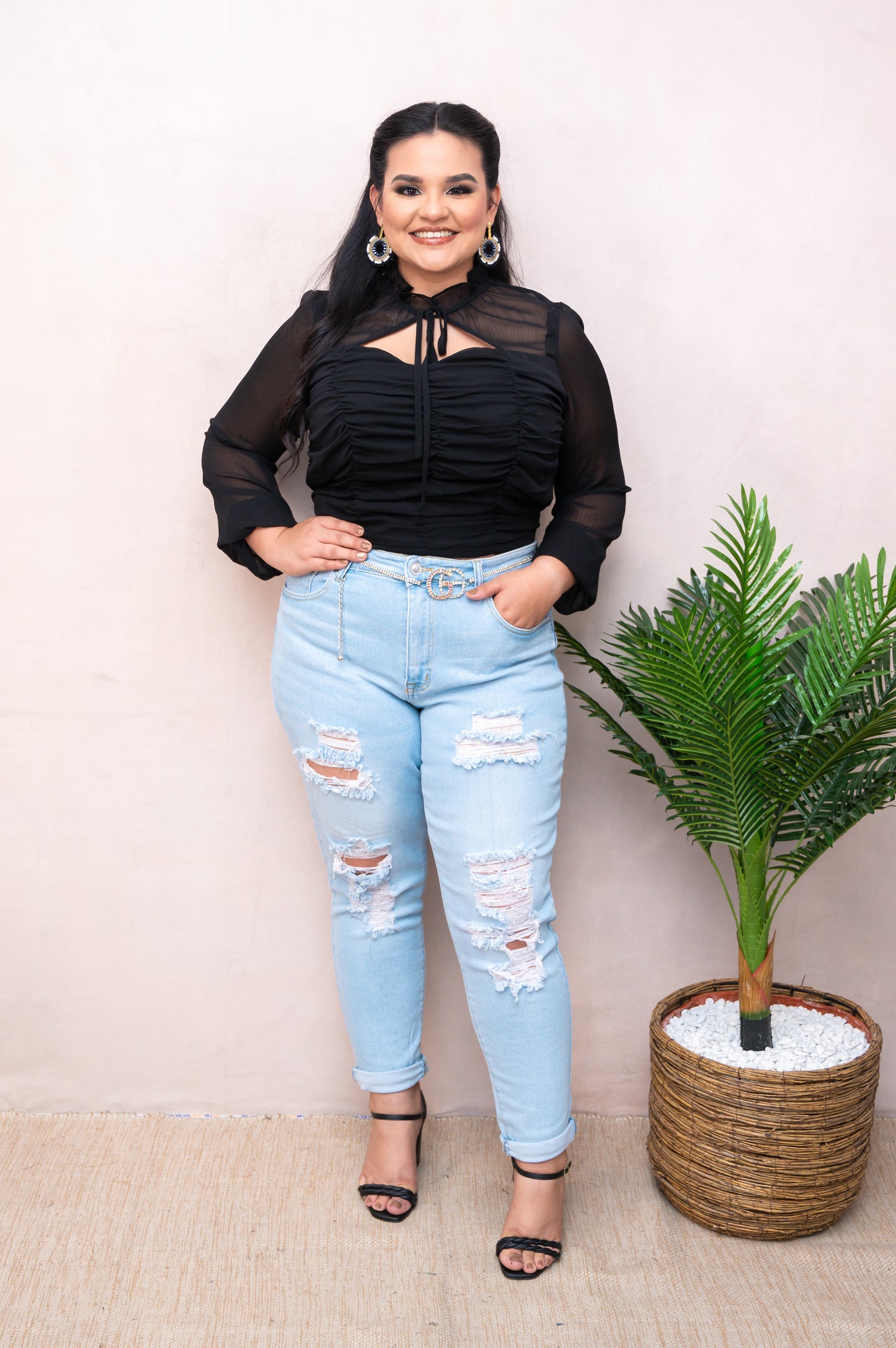 Black Chiffon Long Sleeve Blouse