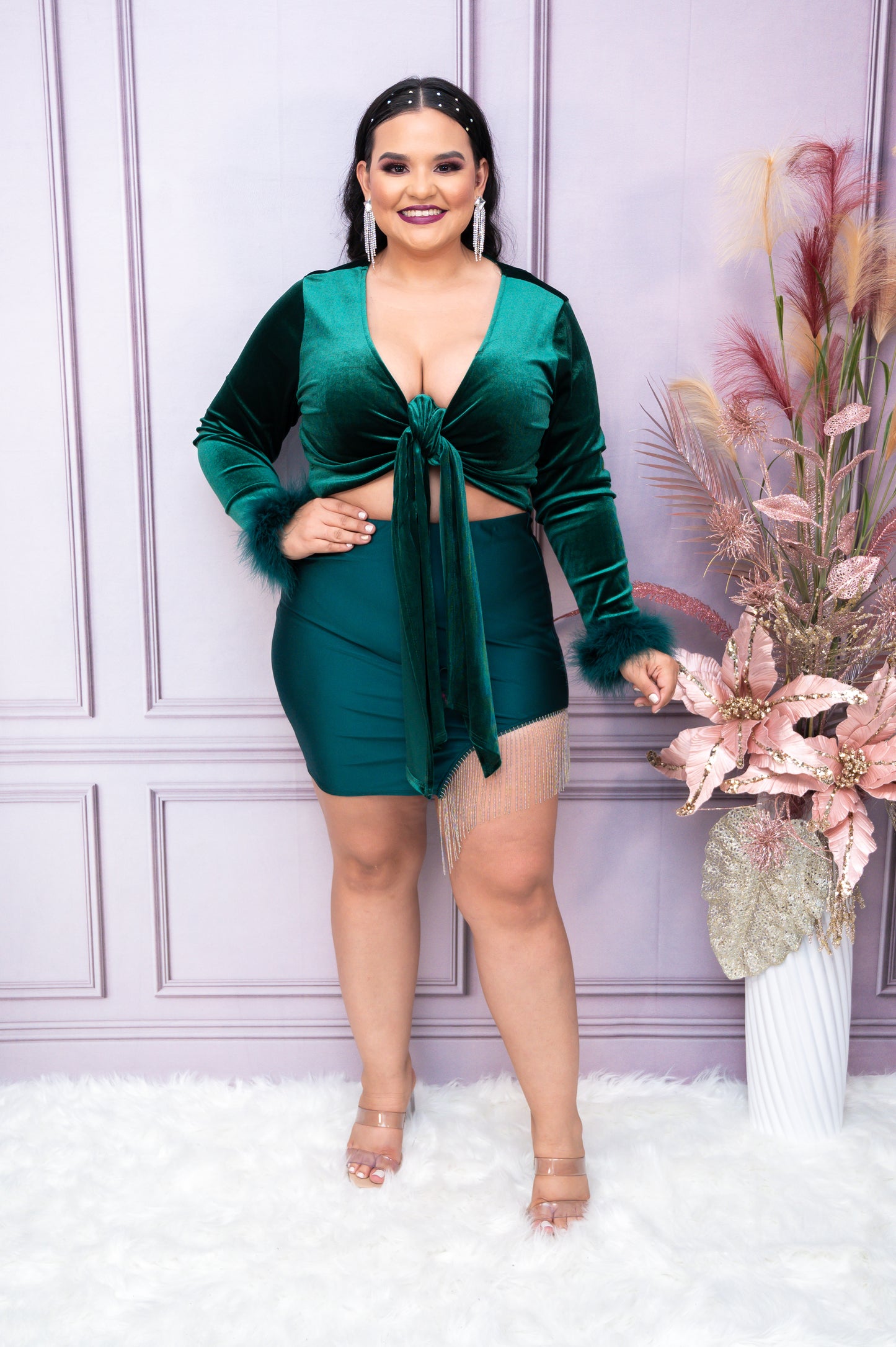 Green Mini Skirt with Fringe