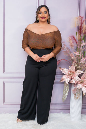 Bronze/Black Glitter Off Shoulder Jumper