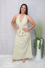 Lemon Halter Tropical Maxi Dress
