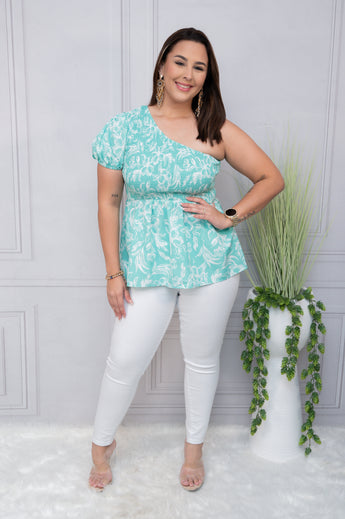 Jade Printed One Shoulder Blouse