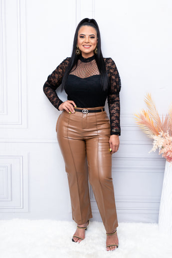 Camel Straight Leg Faux Leather Pants