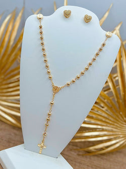 Gold Layered Beads Rosary Necklace Set