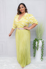 Lime Satin Pleated Maxi Skirt