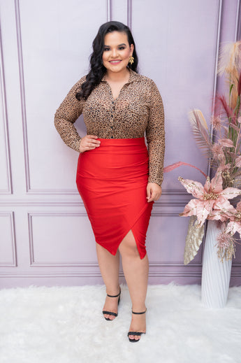 Red Poly Satin Skirt