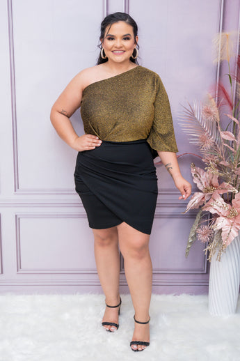 Black/Gold Glitter Off Shoulder Dress